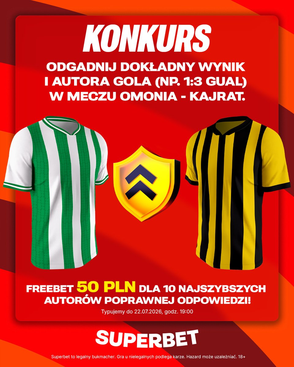 SuperbetPL's tweet photo. #KONKURS! Wytypuj w odpowiedziach dokładny wynik oraz autora gola ⚽️ w meczu Omonia - Kajrat i zgarnij freebet!

--
✅ Zaobserwuj @SuperbetPL
❤️ Polub wpis i 🔄 podaj go dalej
👤 Dodaj nick z Superbet
🎁 Nagroda = FREEBET 50 PLN
Regulamin: https://t.co/quNbhzc5CR https://t.co/nN1Jt8nzwl