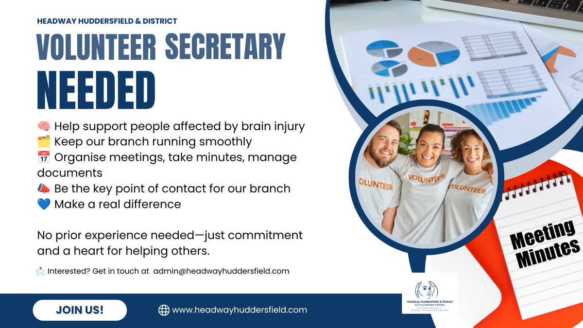 HeadwayHudds's tweet photo. We’re looking for a volunteer Branch Secretary. If you’re organised, proactive and passionate about helping people affected by brain injury, this role could be a great fit.  A few hours a month can make a real difference.
More info 👉 https://t.co/mdDMKosVMU
#BrainInjurySupport https://t.co/qTtlzVn9m5