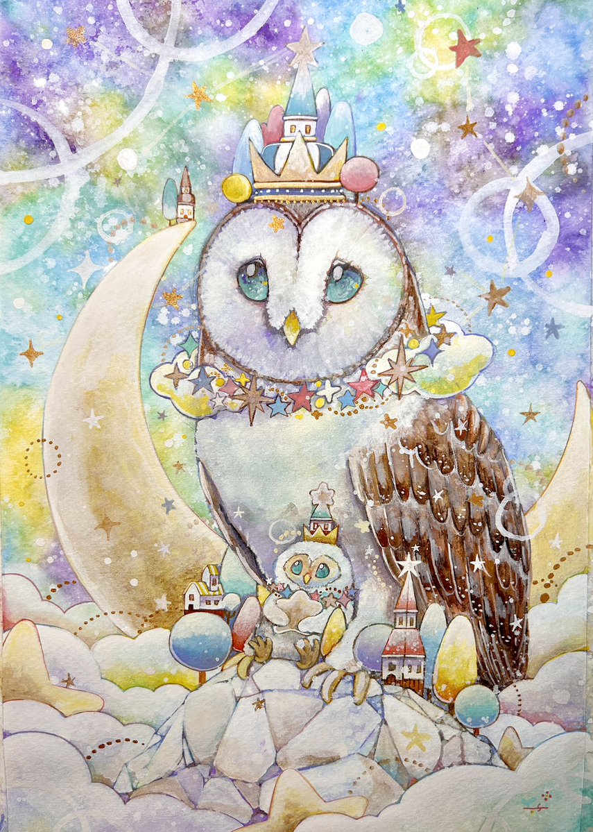 フクロウの夜会 幸せを願う夜 #イラスト #メンフクロウ