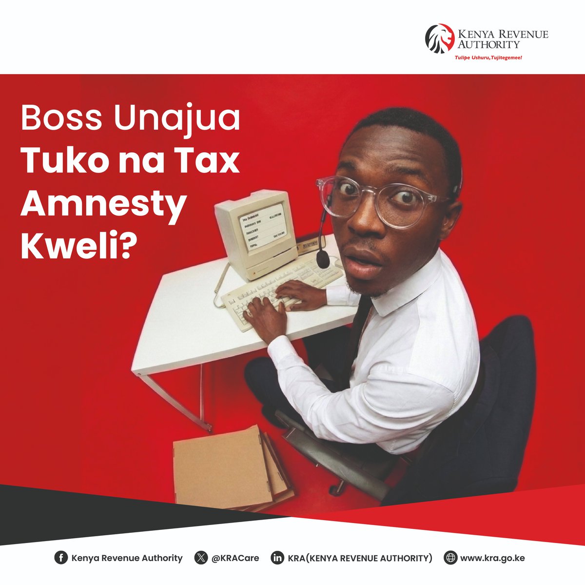 KRACare's tweet photo. Ndio hii chance yako ya kujikomboa, ulipe deni yako ya ushuru, na usahau mambo ya penalties na interests, FULLY.

Take advantage of this opportunity by visiting https://t.co/MGd6niOXlp to become tax compliant.

#KRATaxAmnesty https://t.co/cKuFbk7vD4
