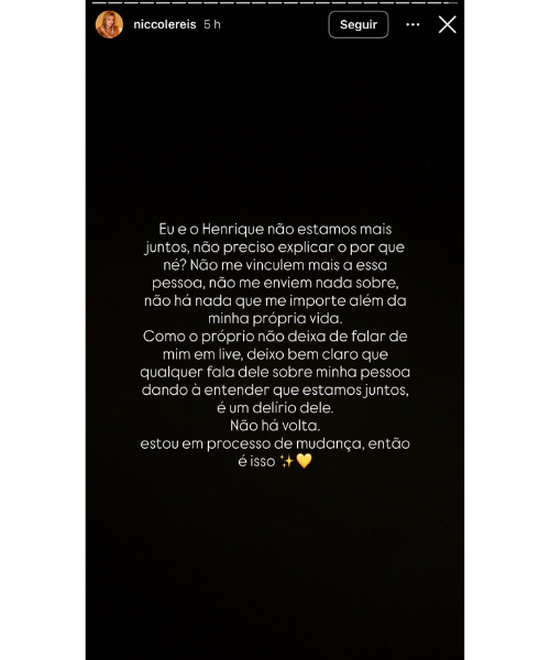 diretodomiolo's tweet photo. 🚨FAMOSOS: Niccole Reis anuncia fim de namoro com o streamer Fontinelle.

- "Eu e o Henrique não estamos mais juntos, não preciso explicar o por que né? Não me vinculem mais a essa pessoa" disparou a influenciadora. https://t.co/lpd8X10c8u