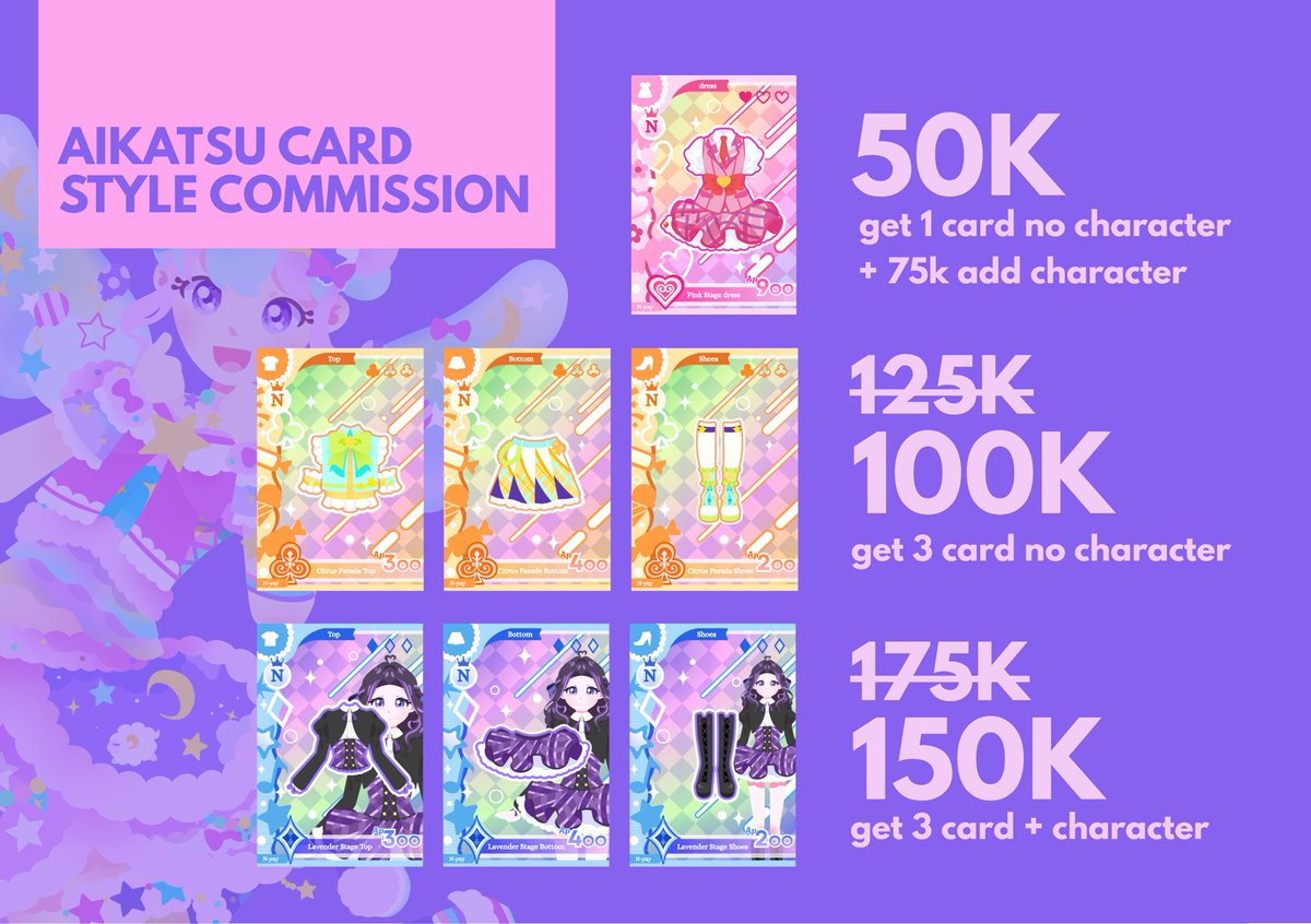 nayaychive's tweet photo. ★彡 COMMISSION OPEN ★彡
AIKATSU CARD STYLE

✦ Local only
✦ Payment: SPay • QRIS
✦ Unlimited slot

♡ RTs and likes are highly appreciated!
Pls hmu if you are interested ♡ tanya-tanya di dm jg boleh banget o(^o^)o

#commissionopen #artidn #commission #aikatsu https://t.co/C9UYowUhl8