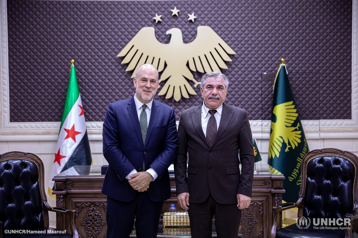 UNHCRinSYRIA's tweet photo. Home offers the opportunity to rebuild a future.
In Al-Hasakah, UNHCR Representative Kevin J. Allen met Governor Noureddine Ahmed to discuss strengthening services and partnerships, and supporting community recovery, social cohesion, and opportunities for IDPs and returnees. https://t.co/ronAh2ffn6
