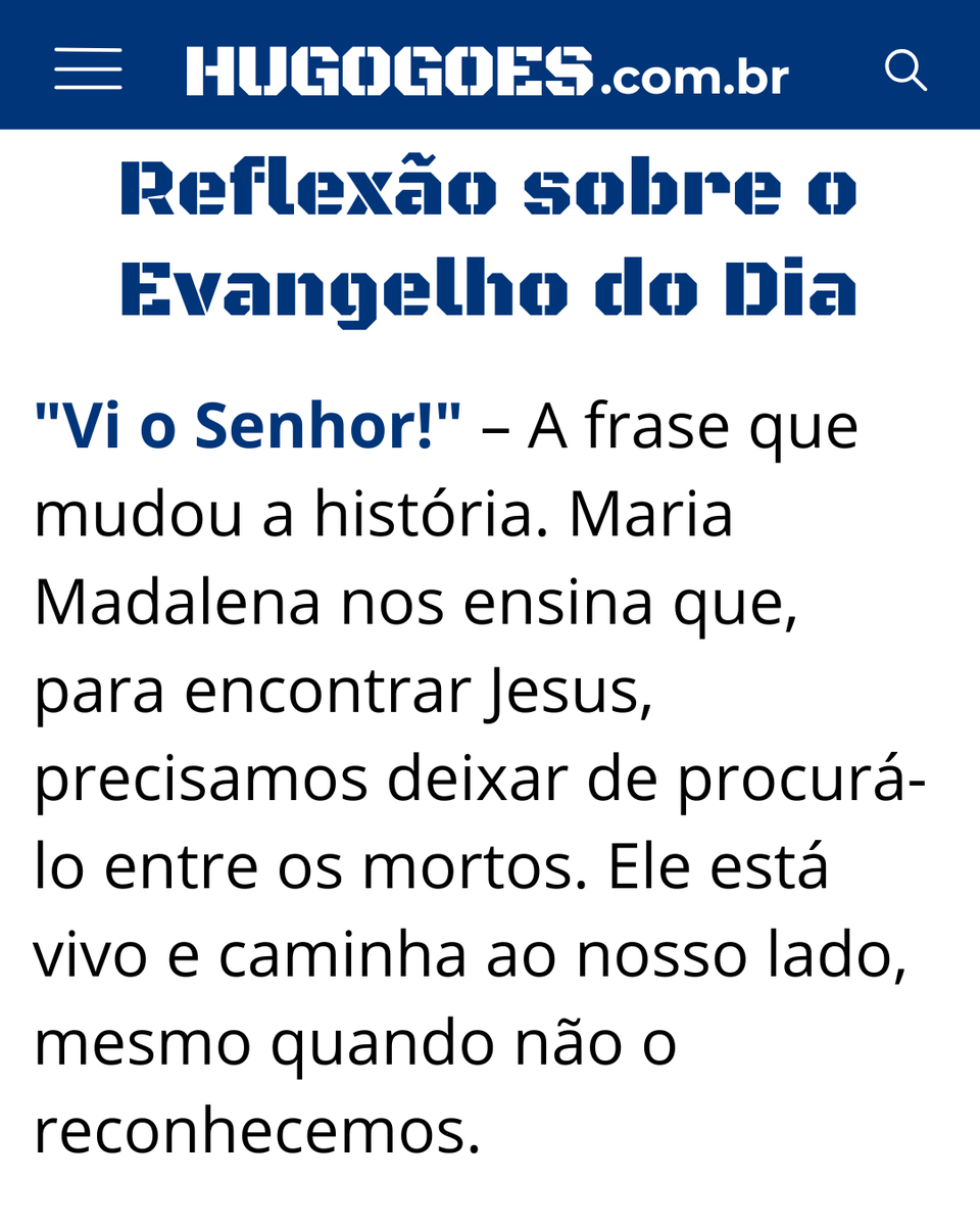 hugogoes's tweet photo. "Vi o Senhor!" – A frase que mudou a história. Maria Madalena nos ensina que, para encontrar Jesus, precisamos deixar de procurá-lo entre os mortos. Ele está vivo e caminha ao nosso lado, mesmo quando não o reconhecemos. https://t.co/44xIa95ckX