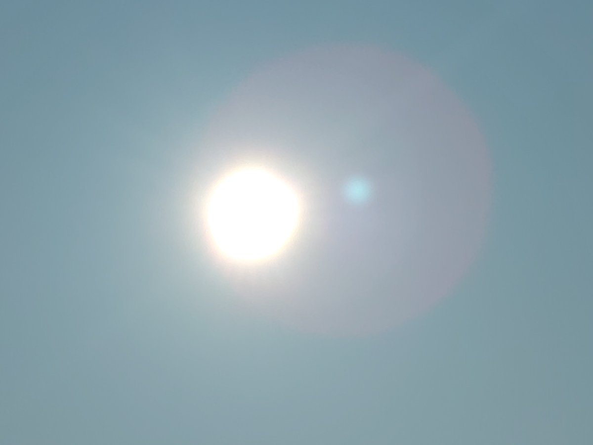 SFujiwaraMiki's tweet photo. Around 5 PM. 
An orange-yellow sun. A creamy, cloudless sky stretching across the horizon. 
#5G #NEXRAD #XRAIN #Geoengineering https://t.co/kSS5Purdvp