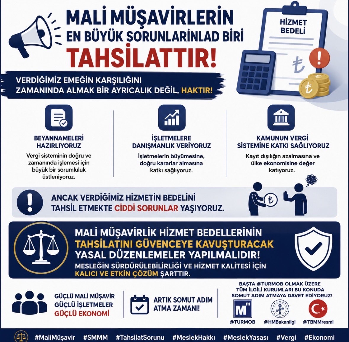 3568_GUNDEM's tweet photo. #SONDAKİKA
📢 Mali müşavirlerin en büyük sorunlarından biri tahsilattır.

📂 Beyannameleri hazırlıyoruz.
📊 İşletmelere danışmanlık veriyoruz.
🏛️ Kamunun vergi sistemine katkı sağlıyoruz.

❗Ancak verdiğimiz hizmetin bedelini tahsil etmekte ciddi sorunlar yaşıyoruz.

⚖️ Emeğin karşılığı güvence altına alınmalıdır. Mali müşavirlik hizmet bedellerinin tahsilatını güvenceye kavuşturacak yasal düzenlemeler artık kaçınılmazdır.

🤝 Güçlü mali müşavir = Güçlü işletmeler = Güçlü ekonomi.

📣 Başta @TURMOB olmak üzere tüm ilgili kurumları bu konuda somut adım atmaya davet ediyoruz.

#MaliMüşavir #SMMM #TahsilatSorunu #MeslekHakkı #Vergi #Ekonomi #TURMOB