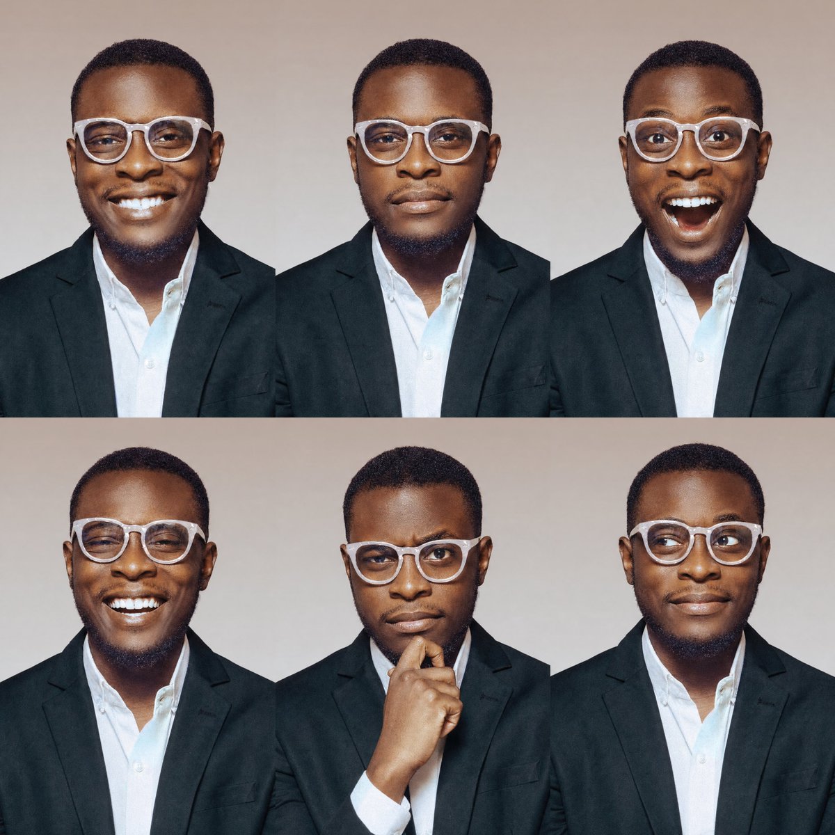 Six-Expression Studio Headshot Grid