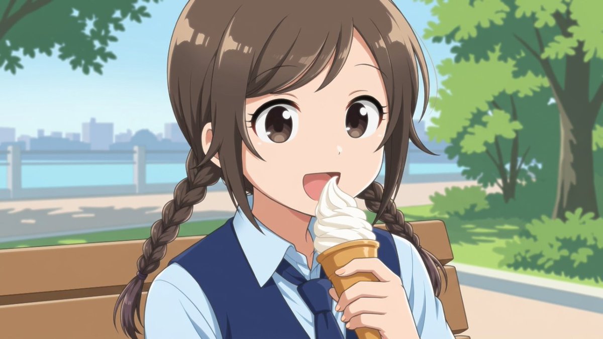shichipacchi's tweet photo. ソフトクリームを堪能する純粋無垢な三つ編みの女の子 https://t.co/PGlijuXYgW