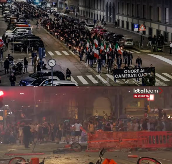 antipentac52268's tweet photo. Da una parte un corteo di persone malvagie, fascisti, la vergogna della nazione, il cancro del mondo, dall'altra invece, ci sono i buoni, gli antifa, quelli che difendo i deboli e si battono per le giuste cause e per le varie etnie in difficoltà.
Non c'è molto da spiegare e da aggiungere, due avvenimenti diversi e con risultati molto diversi.
Quindi chi sono veramente i buoni o i cattivi????
Forse prima di reimmigrare gli stranieri (obbligatorio), sarebbe da fare una bella pulizia in casa nostra