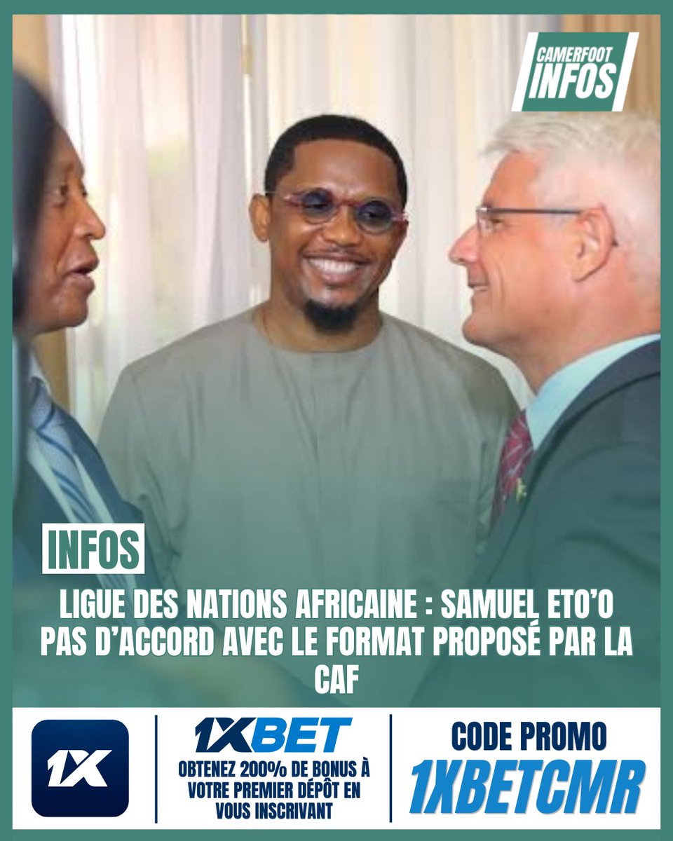 LAthletique_'s tweet photo. 🚨 Ligue des Nations africaine : Samuel Eto’o conteste le format proposé par la CAF ! Samuel Eto’o ne veut pas d’un format basé sur l’aspect géographique.

👉 Découvrez tous les détails en cliquant sur le lien ci-dessous :

🔗 https://t.co/sruA4AbkBF https://t.co/ay0b1wQwcm