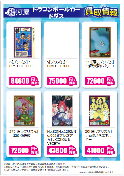ドラゴンボールカードダスの買取リストﾆｬ ① #駿河屋 #ドラゴンボール