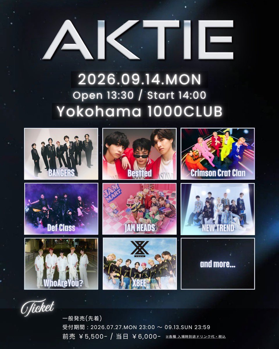 NEWTREND_JP's tweet photo. ［📢Live info］

『AKTIE』出演決定!!

▷9/14(月)
▷Yokohama 1000CLUB
▷OPEN13:30/START14:00
▷前売り¥5,500/当日¥6,000(+1D)

ﾁｹｯﾄはこちらから▽
https://t.co/NlzPqq9oNC
※7/27(月)23:00~ﾁｹｯﾄ販売開始!!

#NEWTREND #にゅーとれ https://t.co/5LOCPJCaR6