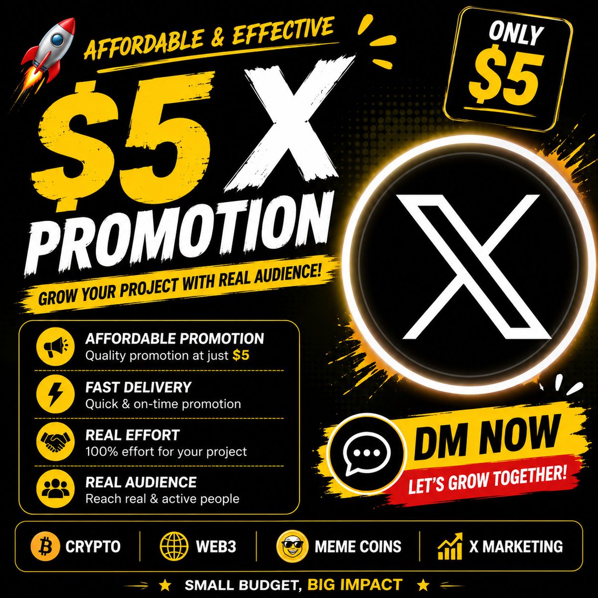 JustScroll00's tweet photo. 🚀 Looking for my first $5 promotion!
Got a crypto, meme coin, or Web3 project?
I'll promote it on X for just $5.
✅ Affordable ✅ Fast ✅ Real effort
📩 DM me if interested. Let's grow together! 🤝
#Crypto #Web3 #XPromotion #MemeCoin https://t.co/cBgyIEuAy5