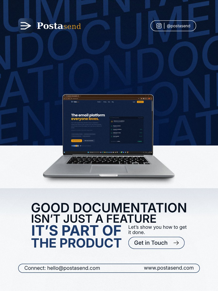 postasend's tweet photo. Good documentation does more than explain your product, it shapes the developer experience.

When it is clear and easy to follow, developers spend less time figuring things out and more time building.

Great products deserve great documentation.

#PostaSend #DeveloperExperience https://t.co/ArXZacGCid