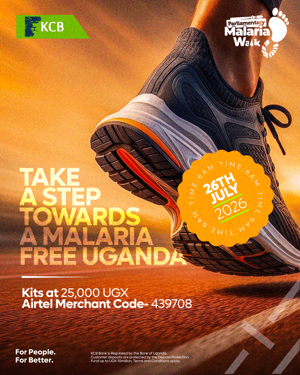 kcbbankug's tweet photo. Your Sunday morning plans just got better.
Swap the snooze button for your running shoes and join us as we take thousands of steps towards a malaria-free Uganda.
Grab your walk kit today for just UGX 25,000.
Airtel Merchant Code: 439708
See you at the starting line on 26th July at 6:00 AM!
Parliamentary Malaria Walk | For People For Better