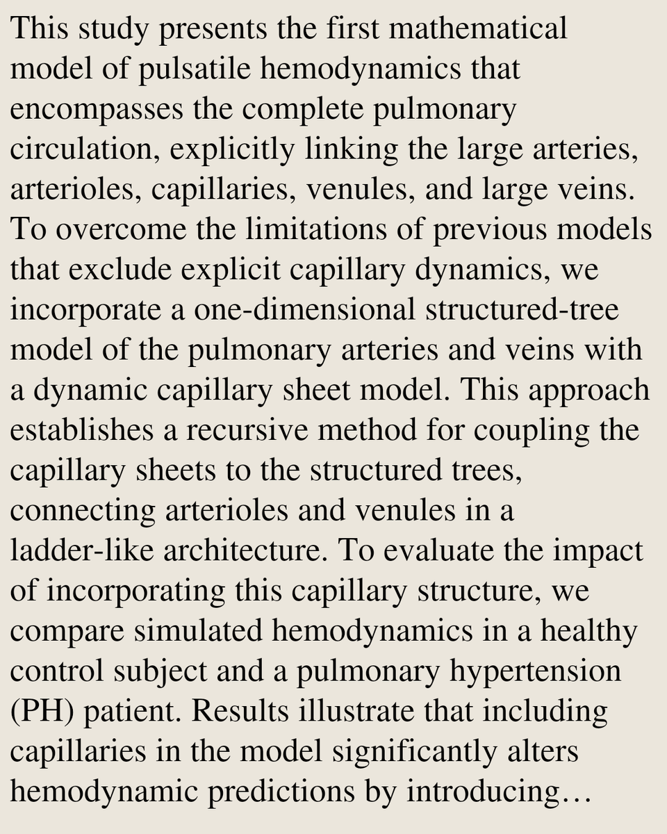 CVCY's tweet photo. Multiscale hemodynamics model for the pulmonary arteries, arterioles, capillaries, venules and veins

Michelle A Bartolo, Mansoor A Haider, Nicholas A Hill, Mette S Olufsen
https://t.co/yOAFdLoM6q [𝚚-𝚋𝚒𝚘.𝚃𝙾] https://t.co/yIZrXSM0Wi