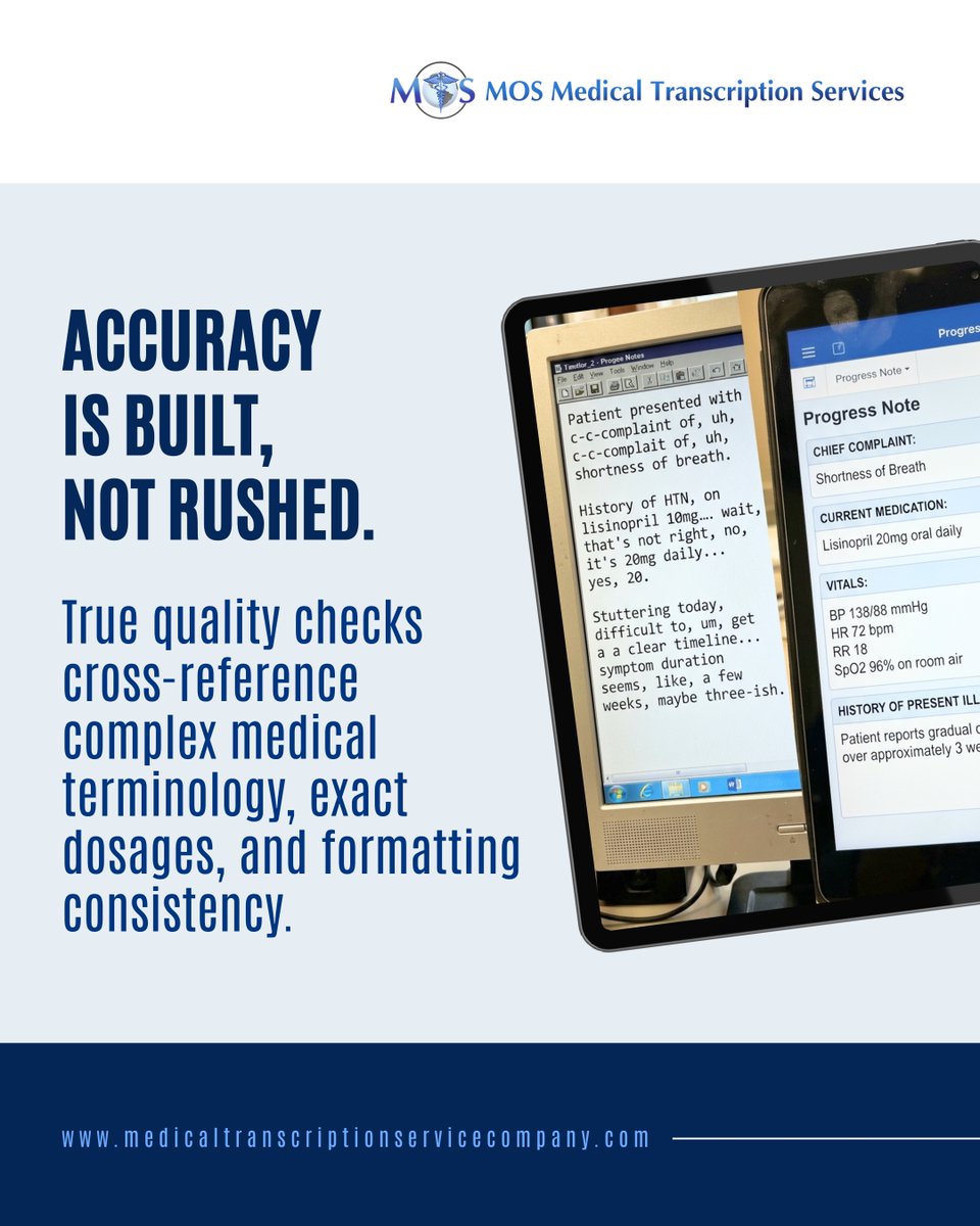 MedTranscript_'s tweet photo. A physician may finish dictating in minutes, but accurate documentation takes more than pressing stop. #MedicalTranscriptionServices by MTS transform recorded speech into structured clinical records with speed and precision.
#MedicalTranscription #EHRWorkflow #ClinicalAccuracy https://t.co/GNj2gMNkIT