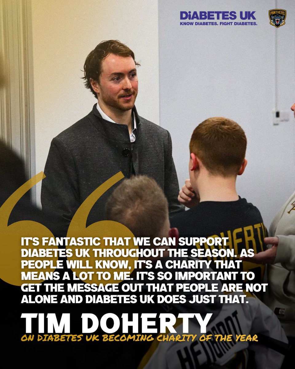 PanthersIHC's tweet photo. Diabetes UK has been named as our Charity of the Year for the 2026/27 season. 💪

The charity is close to the club's heart. Last season, Tim Doherty hosted a Diabetes Community Event after our game with Fife Flyers in March. Tim has type 1 diabetes and wanted to share his experiences to help other people.