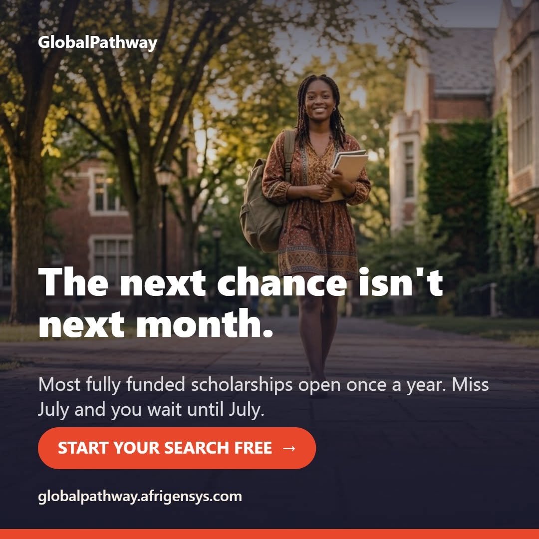 afrigensys's tweet photo. Most fully funded scholarships open once a year.  

Miss it in July and the next chance isn't August. It's next July.  

You don't have to feel ready. You have to check whether the window is open.  

Follow us — we track the ones that still are 👉 https://t.co/07E6rZfrbh https://t.co/9E4oBsedos