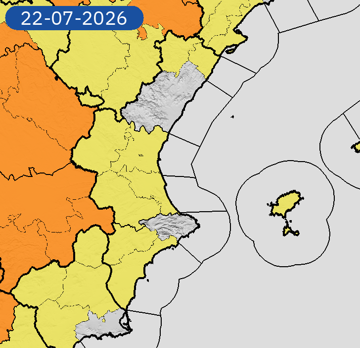 AEMET_CValencia's tweet photo. 22/07 11:30 AVISOS HOY Y MAÑANA | Comunitat Valenciana: temperaturas máximas y tormentas. Nivel máximo de aviso: rojo.
Actualizaciones en https://t.co/R3Fs2JzKgr https://t.co/FJ9M5u3Fm1