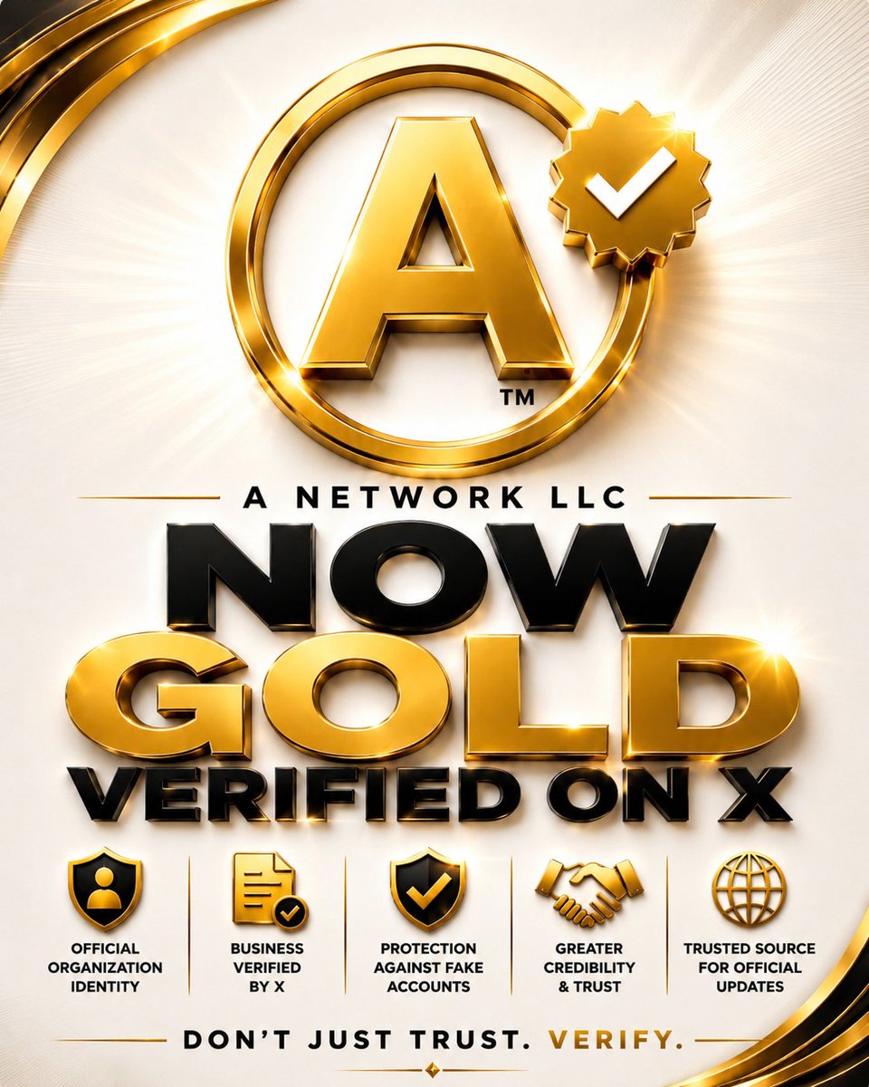 ashokagarwal304's tweet photo. A-NETWORK Achieves GOLD Status
Official Gold Checkmark on X
Fully Verified Organization
USA Legal Documentation Approved
 Stronger Global Credibility
 Trusted Digital Presence
 A major milestone for A Network LLC 
 #ANetwork #ANET #GoldVerified https://t.co/lwHaYkX0G9
