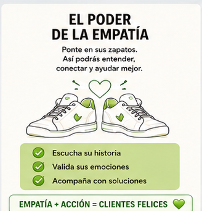 SACame_Partido's tweet photo. Empatía no es repetir «te entiendo». Es escuchar la historia, validar la emoción y acompañar hacia una solución. Cuando empatía y acción avanzan juntas, el cliente percibe interés real https://t.co/eEC2SAQFXd
