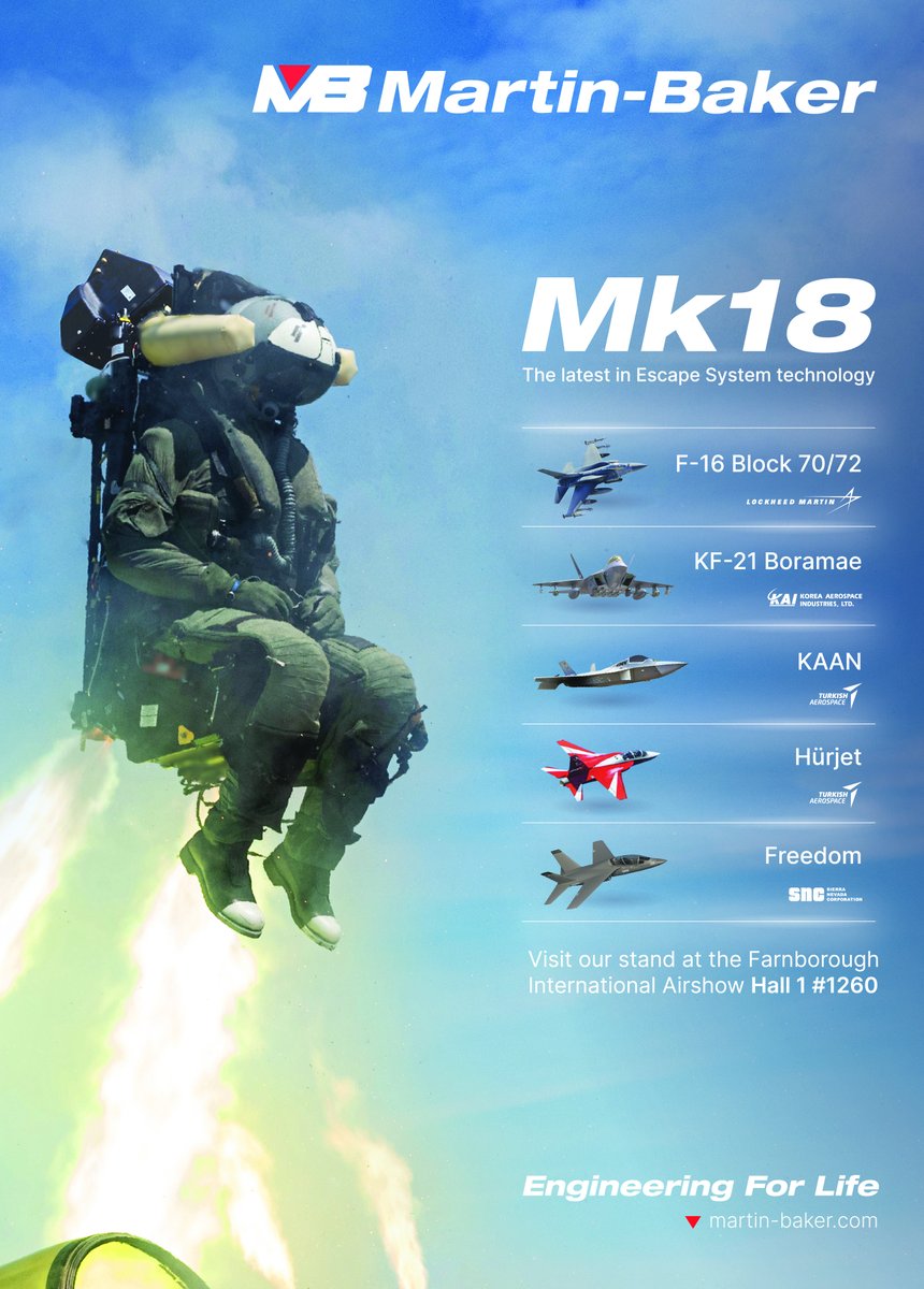 TyrannosurusRex's tweet photo. 🇹🇷🇬🇧 KAAN ve HÜRJET Martin-Baker Mk18 fırlatma koltuğu kullanacak.

Firma tarafından paylaşılan görselde iki uçağımızın da aynı fırlatma koltuğunu kullanacağı görüldü.

HÜRJET proje boyunca aynı koltuğu kullanmaya devam edecek. KAAN'ın ise Blok 10 ve Blok 20'de Mk18'i kullanması, Blok 30'dan itibaren de milli olarak geliştirme süreci devam eden fırlatma koltuğuna geçmesi bekleniyor.