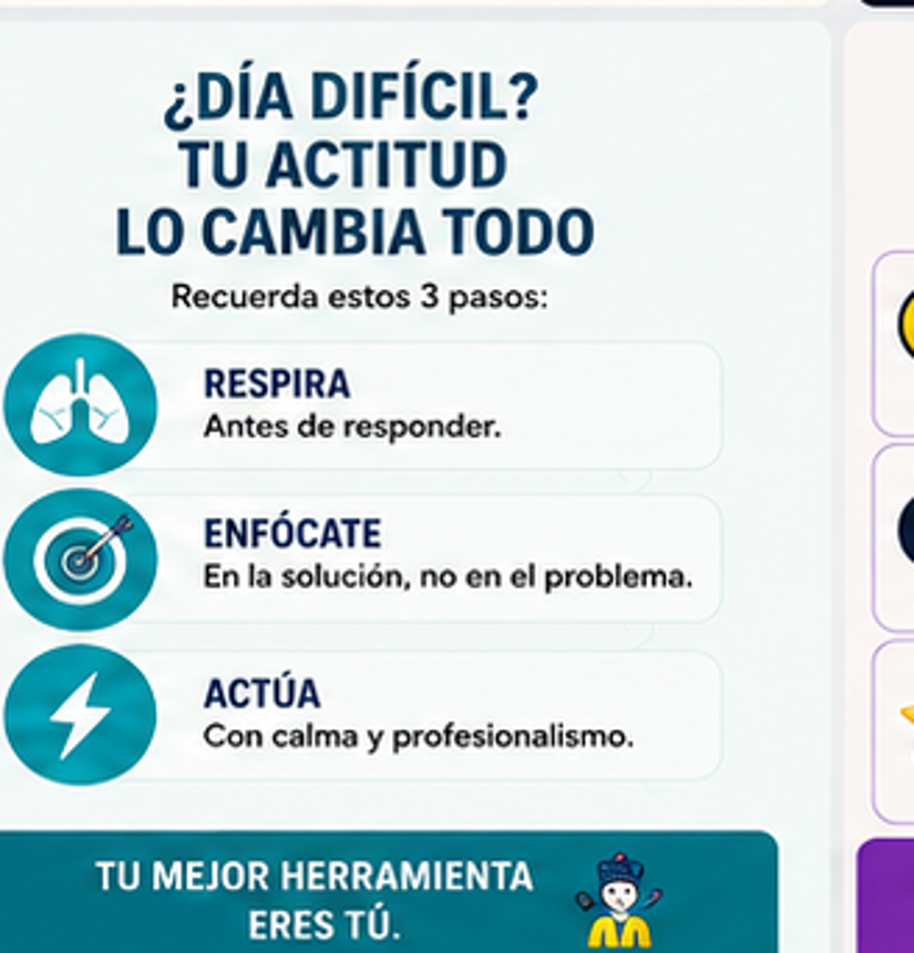 SACame_Partido's tweet photo. No siempre puedes controlar lo que ocurre, pero sí cómo respondes. Respira, enfócate en la solución y actúa con calma y profesionalidad. Tu actitud puede cambiar el rumbo completo de una conversación. #CX #GestiónEmocional https://t.co/hQ2itR3E4i