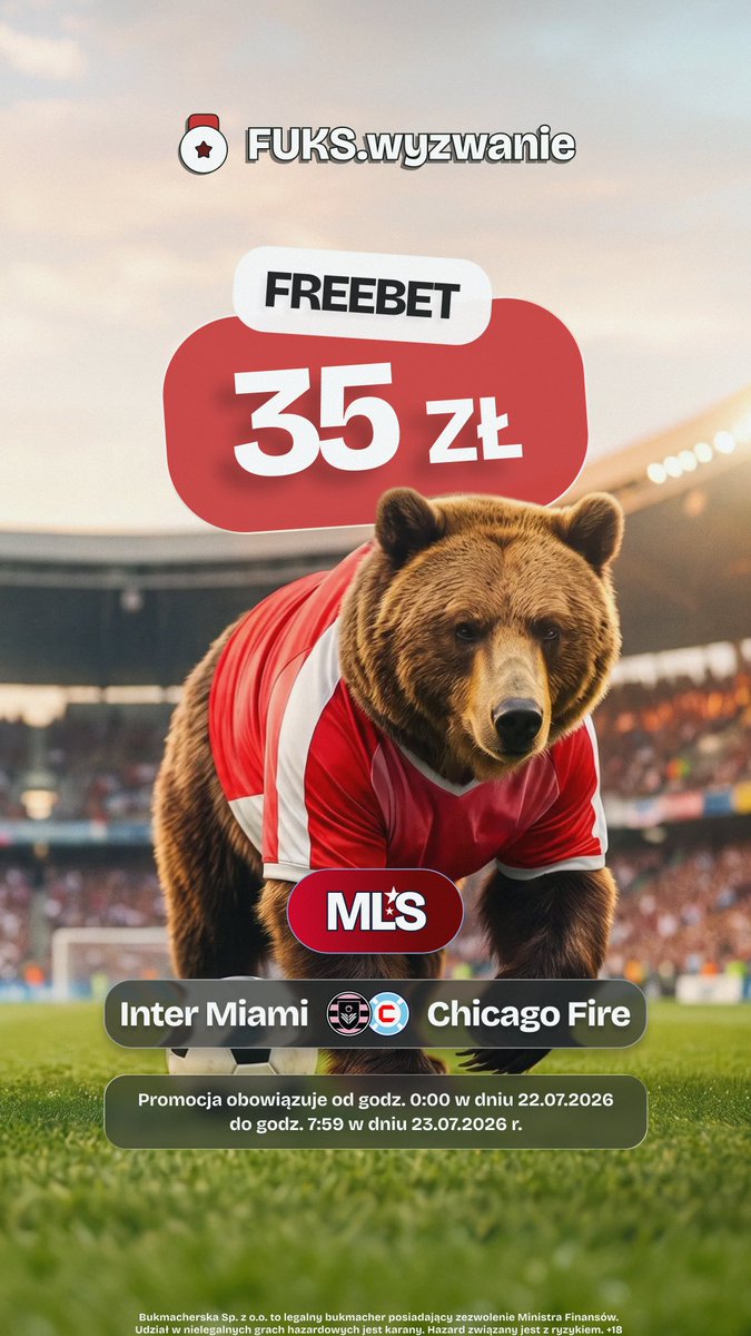 FuksiarzPL's tweet photo. 🇺🇸 DEBIUT LEWEGO: ZGARNIJ FREEBET 35 ZŁ! ⚽️🔥

Robert Lewandowski debiutuje w Chicago Fire przeciwko Interowi Miami! Zagraj wygrany kupon i odbierz Freebet 35 zł! 💸🎯

Jak odebrać bonus?
1️⃣ Dołącz do promocji na https://t.co/bJhoxxO1JZ. 
2️⃣ Postaw kupon AKO (min. 3 zdarzenia, kurs min. 3.50, stawka min. 20 zł) z typem z meczu Inter - Chicago. 
3️⃣ Wchodzi? Zgarniasz wygraną + Freebet 35 zł!

🔗 Odbierz Freebet: https://t.co/RS57QGQ7ix