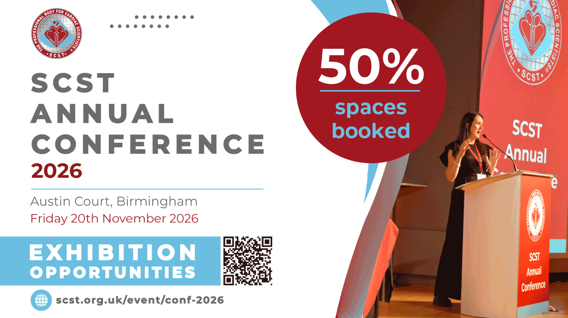 SCSTcouncil's tweet photo. 🚨 SCST Annual Conference 2026 Exhibition – space is filling fast, with 50% now booked.

If you're planning to exhibit to 150+ cardiac science professionals from across the UK, now's the time to book.

 https://t.co/ePnXG8TlIF

#SCST2026 https://t.co/9FddXSsJK6