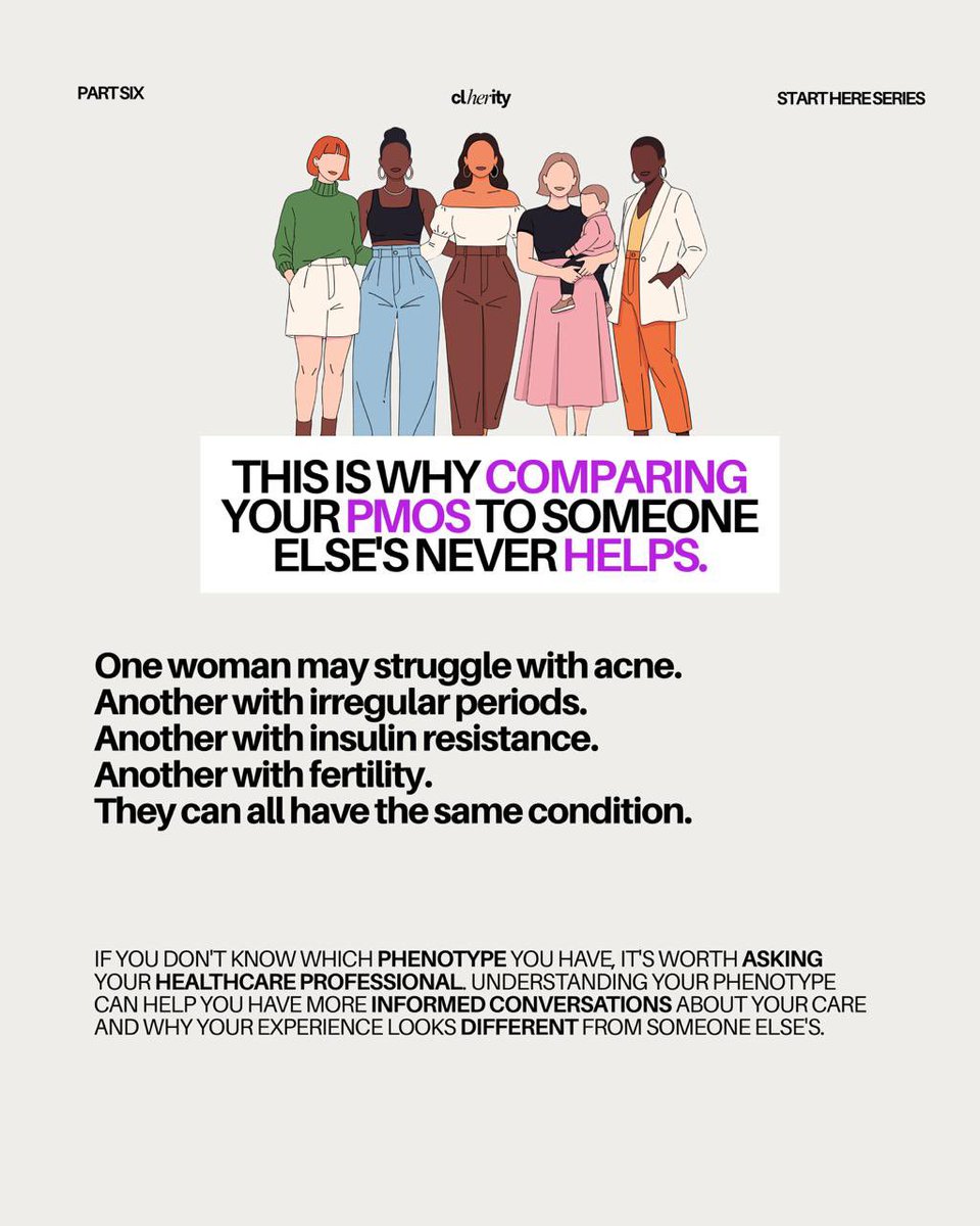 clherity's tweet photo. 🟣 Type C: Higher androgen levels + polycystic ovaries (periods may still be regular)
🟣 Type D: Irregular periods + polycystic ovaries (no signs of higher androgen levels)

Understanding your phenotype can help make sense of your diagnosis. 💜

#PMOS #PCOS #WomensHealth https://t.co/kagBFcQusI
