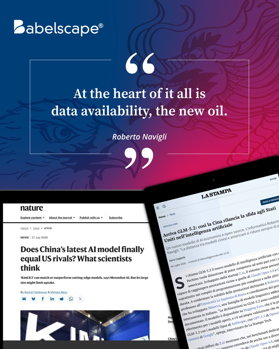 babelscape's tweet photo. 📰 Two interesting reads if you missed them: China's new challenge to the US in AI.

@RNavigli: "At the heart of it all is data availability: the new oil."

@LaStampa  https://t.co/ByyVjyFPg3

@Nature https://t.co/XW1jJxe4VX https://t.co/icqKX8oEzH