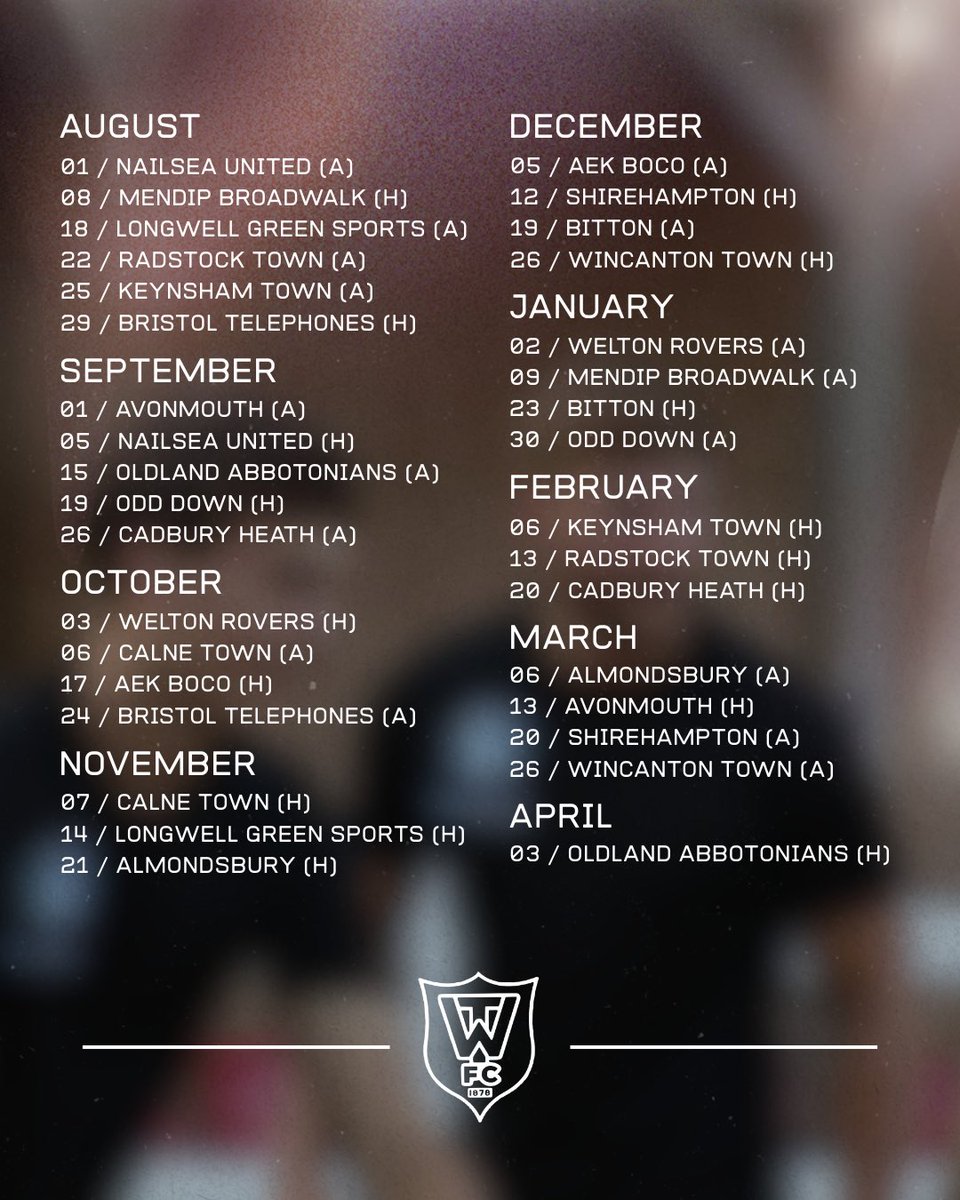 WarminsterTnFC's tweet photo. Our league fixtures for the 2026/27 season.
🔴⚫️
#warminster #football #jewson #divisionone https://t.co/uW9ErwmyyK