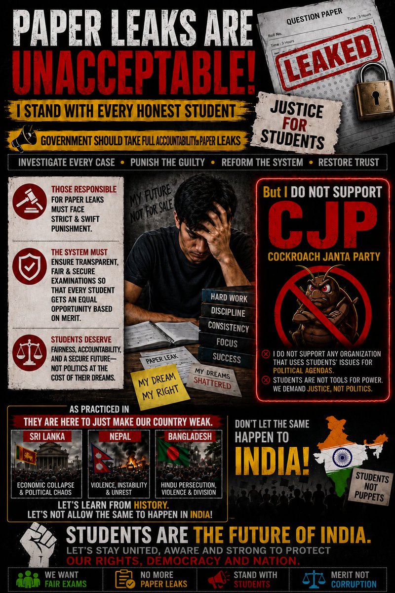 vandana_jais's tweet photo. #Istandwithstudents
#fairexam #nopaperleak #noCJP #donotsupportCJP https://t.co/c8nhwOAel8