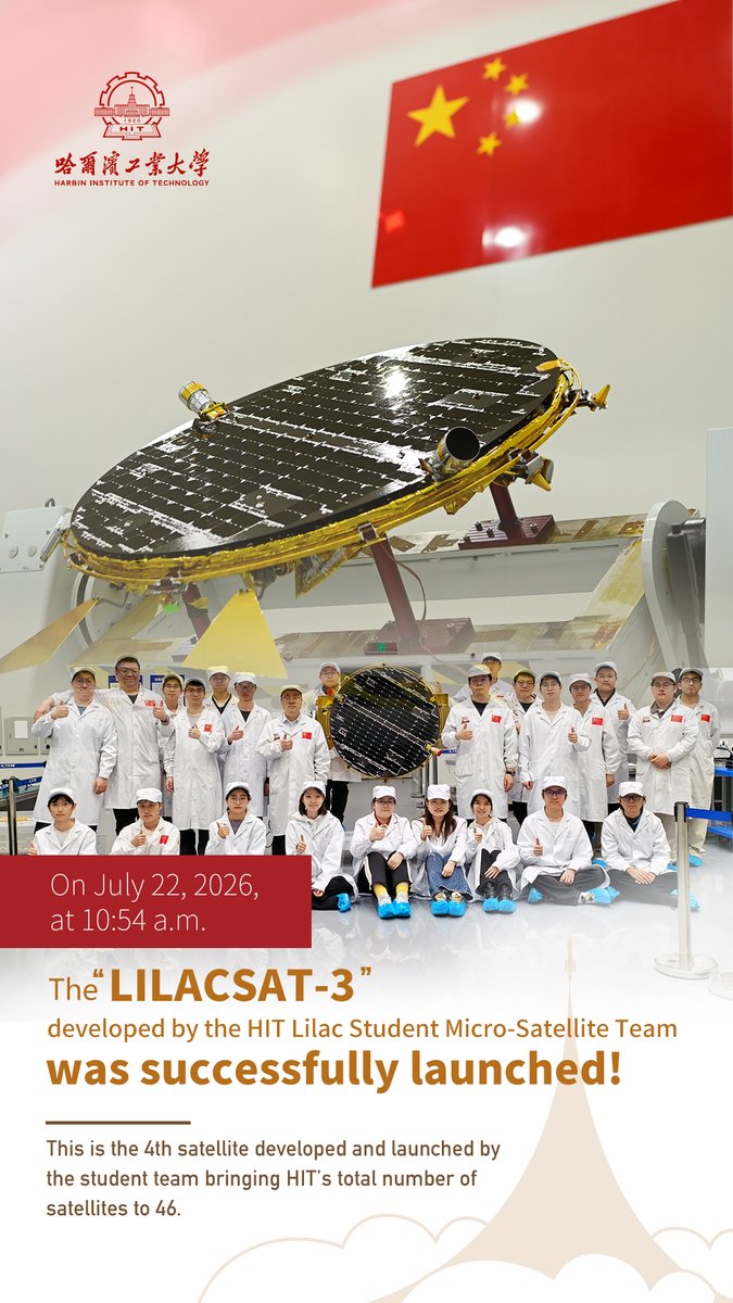 HIT_1920's tweet photo. 🛰️LILACSAT-3 is in orbit! 

Developed by #HIT's Lilac #Student Micro-Satellite Team, the satellite was launched this morning aboard the Gravity-1 Y4 #rocket. That's the 46th #satellite for HIT – and the team's fourth so far. https://t.co/dAinMfFXdh