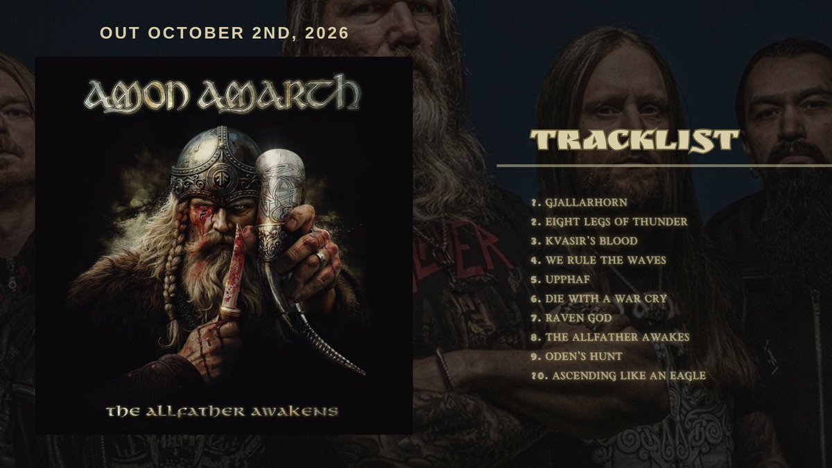 Defstar666's tweet photo. 🔜 AMON AMARTH - The Allfather Awakens
🗓️October 2, 2026
🏷️Metal Blade
https://t.co/9u4EQo7Ly5
#AmonAmarth #swedish #viking #melodicdeath https://t.co/hyAH0IKSzz