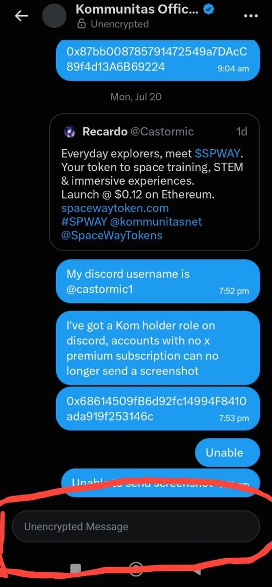 Castormic's tweet photo. @kommunitasnet @SpaceWayTokens @hocalola @Chidiebere_BO @cashmadamme @Truthx0fweb31 Hello @kommunitasnet I can't send a screenshot via dm https://t.co/4ZNPLSZZ1r