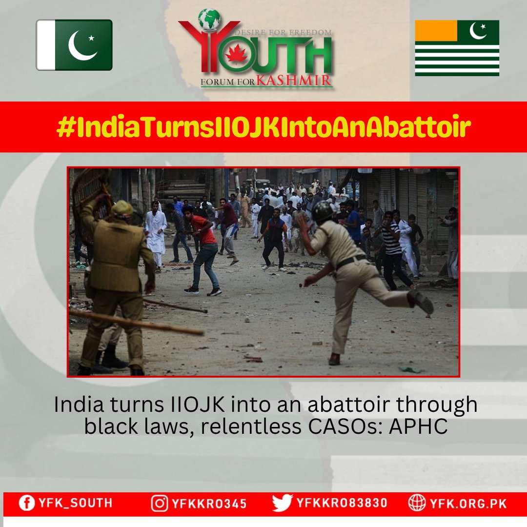YFK_Karachi's tweet photo. India turns IIOJK into an abattoir through black laws, relentless CASOs: APHC
#IndiaTurnsIIOJKIntoAnAbattoir https://t.co/BFYyIutyze
