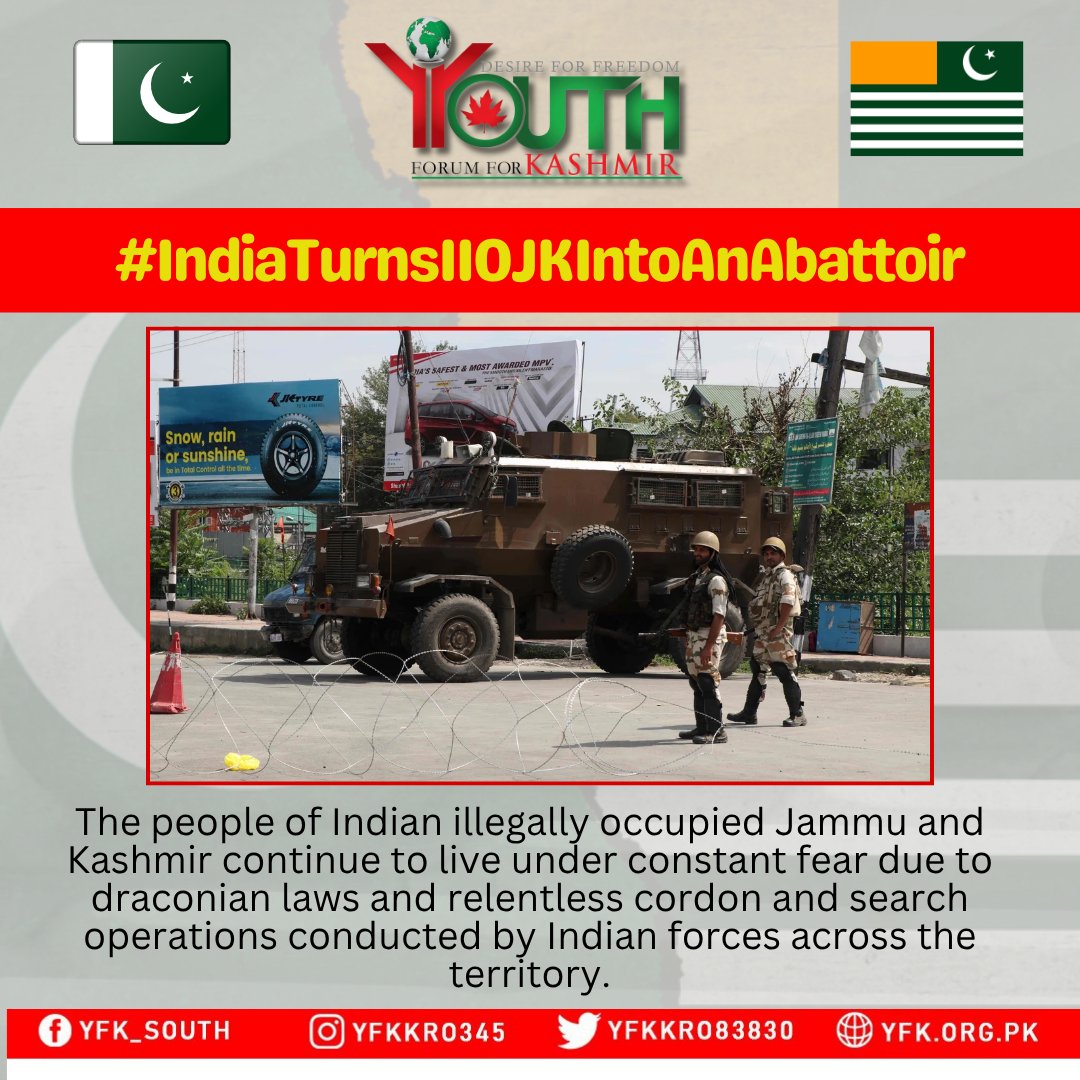 YFK_Karachi's tweet photo. India turns IIOJK into an abattoir through black laws, relentless CASOs: APHC
#IndiaTurnsIIOJKIntoAnAbattoir https://t.co/BFYyIutyze