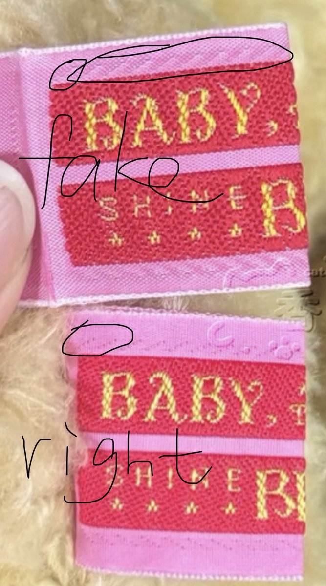 ElizabethW68146's tweet photo. @pokonapi 特に強くご注意ください。現在、一部販売者はbabyのロゴまで模造できるようになりました。画像をご確認ください。線が細い方が正規品、太い方が偽物です。 https://t.co/kL816kJKjJ