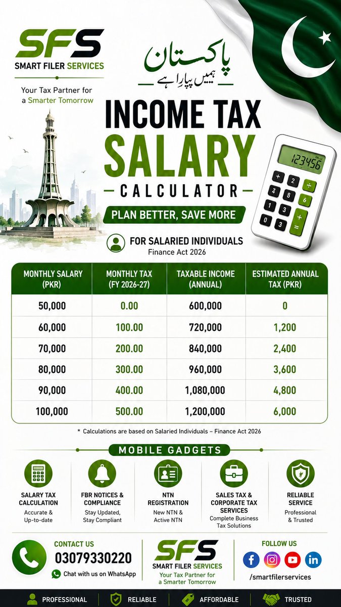 smartfiler2105's tweet photo. 📢 Salary Person Income Tax Return Filing 2026

File your Income Tax Return today with confidence and become an active filer with Smart Filer Services.

#IncomeTax #TaxReturn #SalaryPerson #ActiveFiler #Pakistan #SmartFilerServices #TaxConsultant https://t.co/3Pd01GamgI