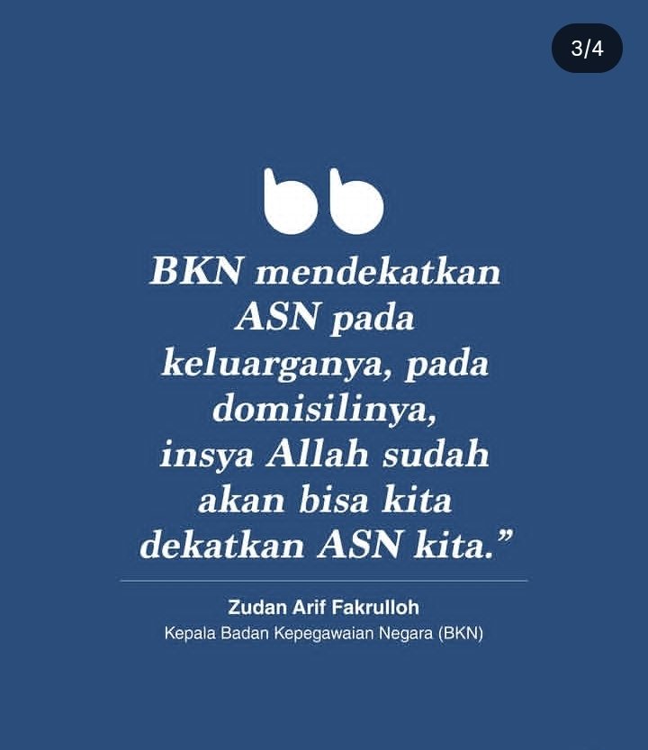 Sebelahkampus's tweet photo. just in

belum bisa sejahterakan semua PNS dan PPPK. kepala BKN akan pangkas pengeluaran.

cc: @pns_ababil

caranya?
PNS akan dimutasikan, ke homebase. dekat keluarga. dekat rumah 1 dapur. Alhamdulillah 

saat ini, sudah berjalan pilot projek nya di lingkungan BKN.
dan juga kemarin, kab Madiun juga melaksanakan pendekatan ini.

100% apresiasi.
terimakasih Prof. Zudan dan semua teman2 di @bkngoid luv you all