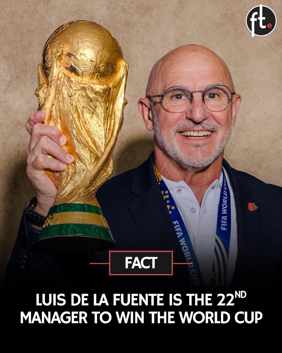 Footballtweet's tweet photo. 🌎🏆 Full list of all the World Cup winning managers. 

Only one manager won it twice.

2026 — Luis de la Fuente 🇪🇸
2022 — Lionel Scaloni 🇦🇷
2018 — Didier Deschamps 🇫🇷
2014 — Joachim Löw 🇩🇪
2010 — Vicente del Bosque 🇪🇸
2006 — Marcello Lippi 🇮🇹
2002 — Luiz Felipe Scolari 🇧🇷
1998 — Aimé Jacquet 🇫🇷
1994 — Carlos Alberto Parreira 🇧🇷
1990 — Franz Beckenbauer 🇩🇪
1986 — Carlos Bilardo 🇦🇷
1982 — Enzo Bearzot 🇮🇹
1978 — César Luis Menotti 🇦🇷
1974 — Helmut Schön 🇩🇪
1970 — Mário Zagallo 🇧🇷
1966 — Alf Ramsey 🏴󠁧󠁢󠁥󠁮󠁧󠁿
1962 — Aymoré Moreira 🇧🇷
1958 — Vicente Feola 🇧🇷
1954 — Sepp Herberger 🇩🇪
1950 — Juan López 🇺🇾
1938 — Vittorio Pozzo 🇮🇹
1934 — Vittorio Pozzo 🇮🇹
1930 — Alberto Suppici 🇺🇾