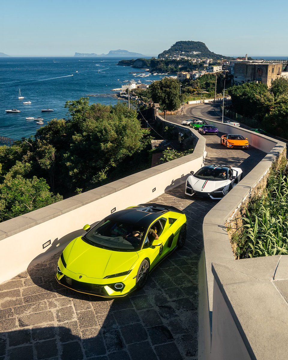 Lamborghini's tweet photo. Where excellence meets Italian beauty, unforgettable moments are created. Lamborghini Club Italia offered its clients an exclusive journey through the wonders of Naples, Sorrento & Capri in three unforgettable days. This is Italianness at its finest.

#Lamborghini #Revuelto #Temerario