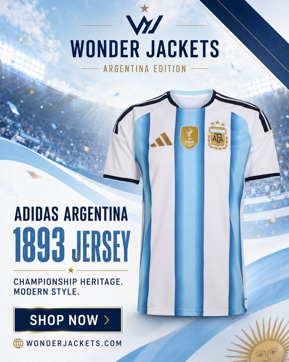 wonderjackets's tweet photo. 🇦🇷⚽ Celebrate football heritage with the Adidas Argentina 1893 Jersey. Inspired by Argentina's rich history and crafted for fans who wear their passion with pride.

#Argentina1893 #AdidasFootball #ArgentinaJersey #FootballFans https://t.co/dZOJc2DzDp