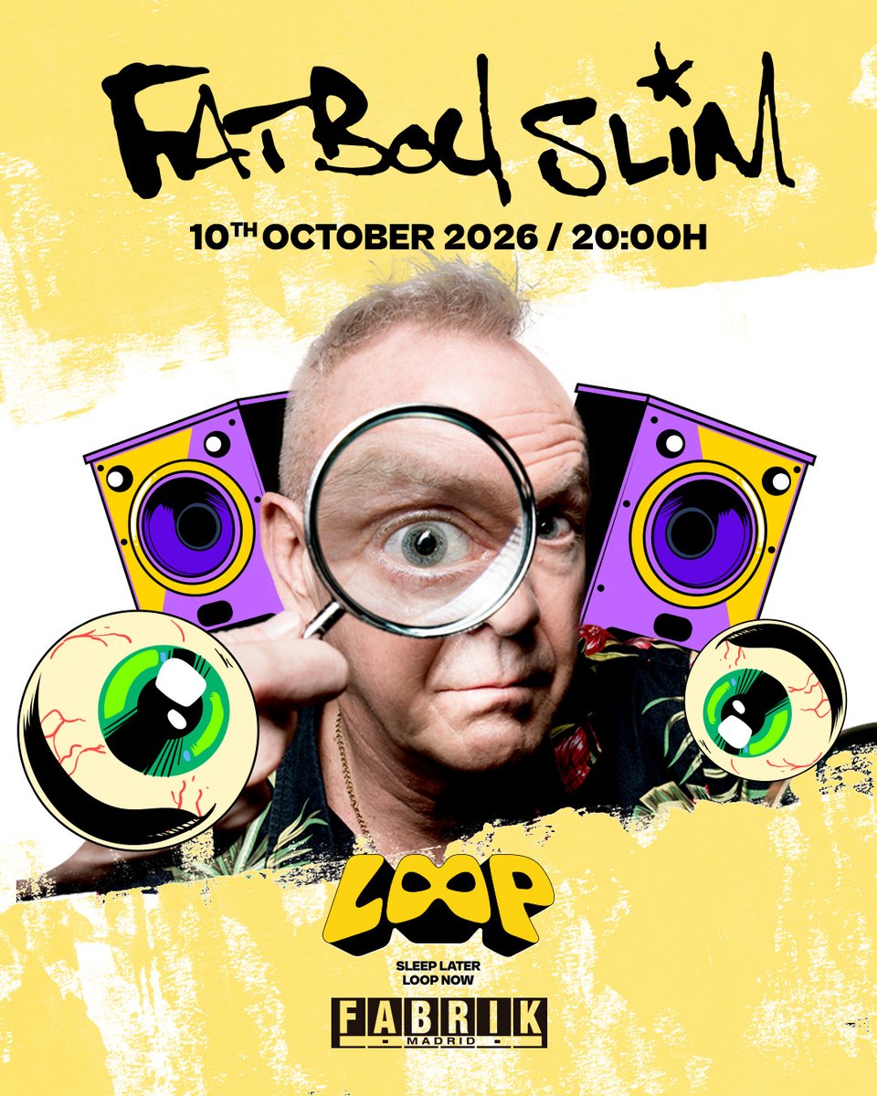 fabrikdiscoteca's tweet photo. YA ESTÁ AQUÍ: VENTA GENERAL ABIERTA 🚨 FATBOY SLIM EN FABRIK EL 10 DE OCTUBRE

🇬🇧 La leyenda vuelve a FABRIK cuatro años después para firmar un set de 3 horas en su única fecha en Madrid este 2026

📅 10 de octubre
🎟️ Consigue ya tus entradas: https://t.co/C5u9tsNiEl https://t.co/PpX63ne6Ql