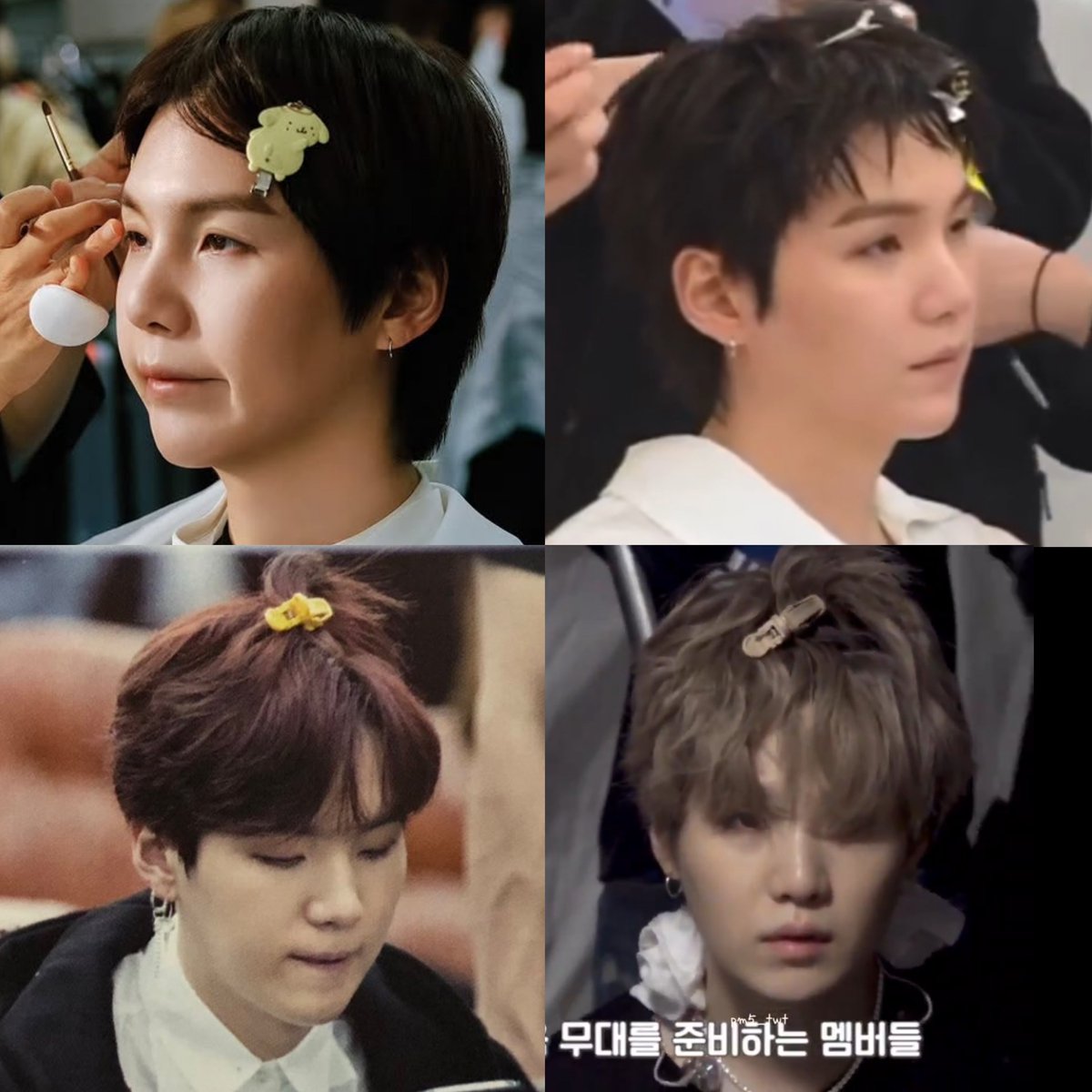 sakinayoongi's tweet photo. Yoongi in hair clips getting dolled up he's so effortlessly cute https://t.co/I4asS5XP2h