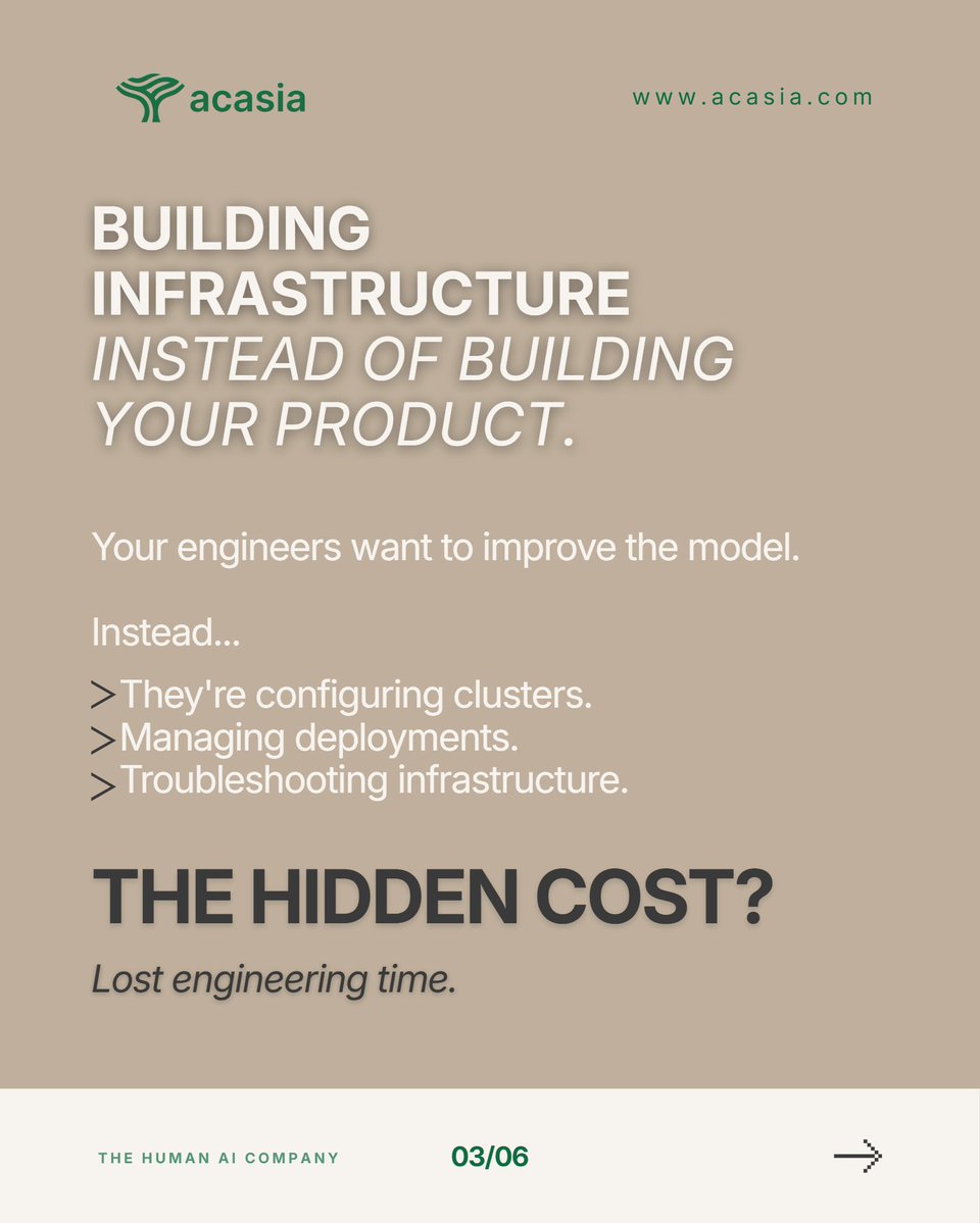Acasia_Compute's tweet photo. Building the model is one milestone. Running it in production is another. The biggest lessons often come after launch. If you've shipped an AI product, what production challenge caught you off guard first? https://t.co/MmrQVChAhc