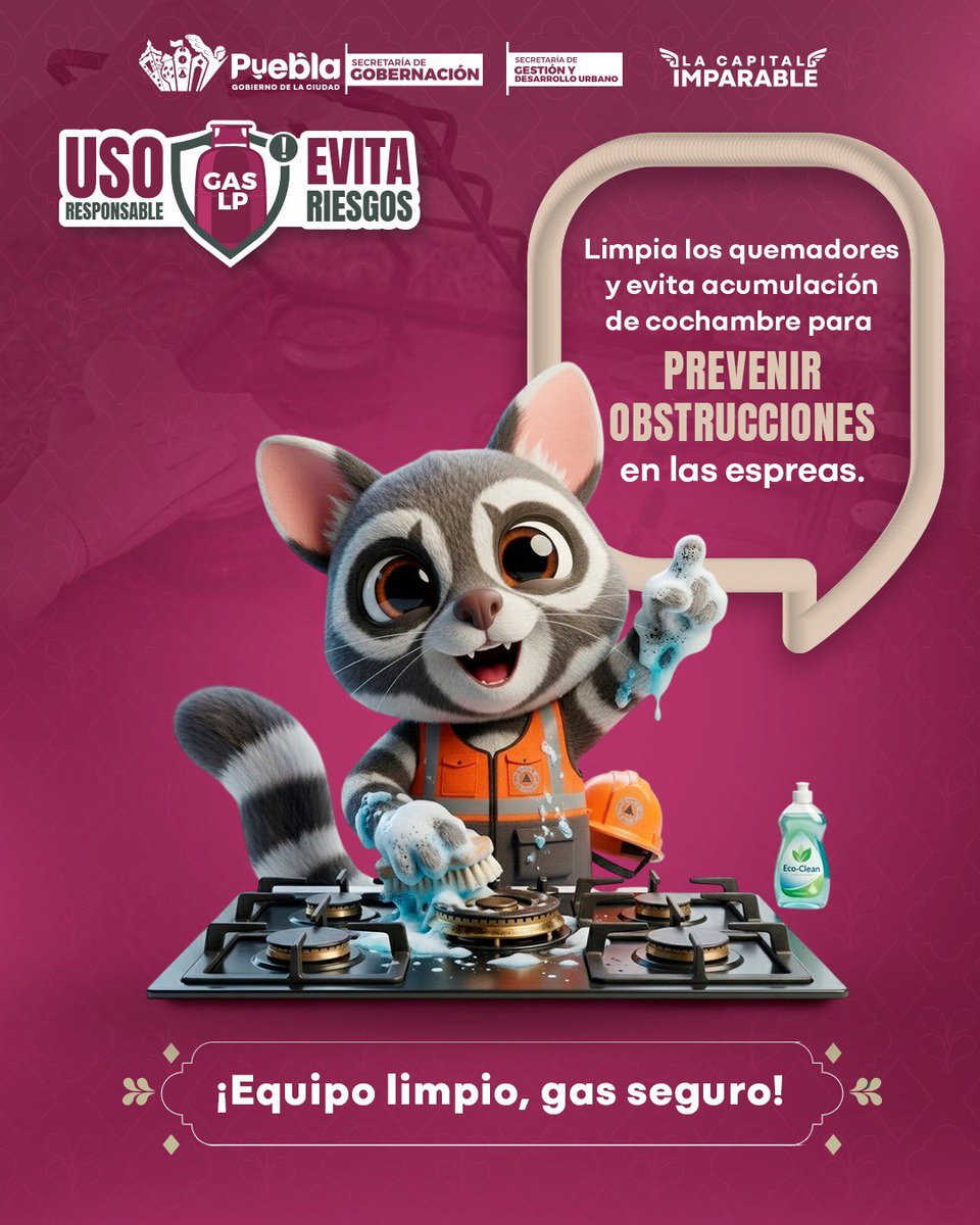 SGyDU_Puebla's tweet photo. 🧼🔥 Mantén limpios los quemadores y evita la acumulación de cochambre para prevenir obstrucciones y riesgos.
Si detectas alguna situación, repórtala al 072. 🚨 Emergencias: 911.
Gobierno de la Ciudad - @pepechedrauimx
#GasSeguro #LaCapitalImparable https://t.co/IqxtdwC9Dd