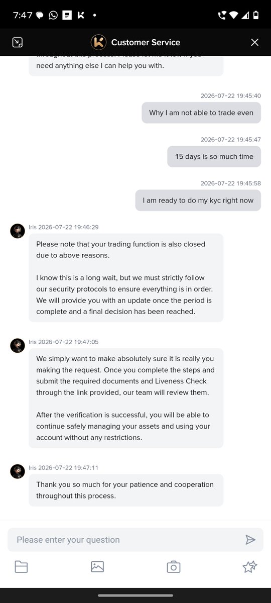thetechgraph's tweet photo. My account id 56741455 is blocked from risk control. I have done with my kyc verification and liveness check .Please fast up the verification and help me retrieve my account. I am in immediate requirement of funds. 
@KCEX_Official @Yang_KCEX  @Lance_KCEX https://t.co/dBueqwC69o